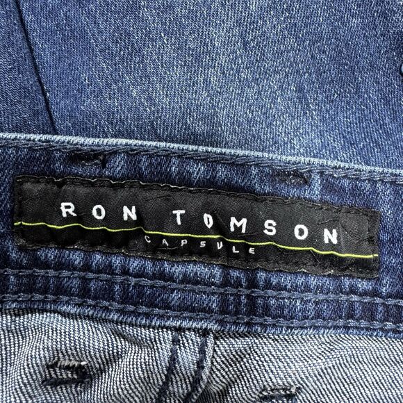 Ron Tomson Logo Graphic Distressed Jeans Men 34x30 Slim Straight Stretch Luxury - Picture 6 of 16